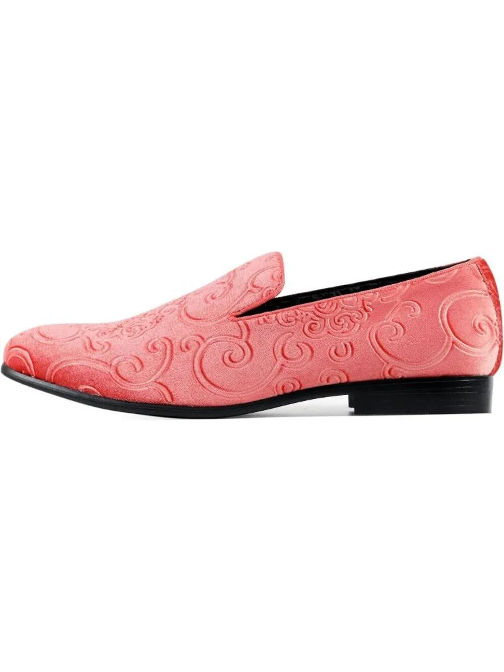 Amali Men's Coral paisley Embossed Velvet Loafer Satin Trim Slip On Tuxedo Shoes